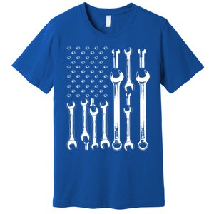 American Flag Mechanic Patriotic Funny Auto Wrench Funny Gift Premium T-Shirt