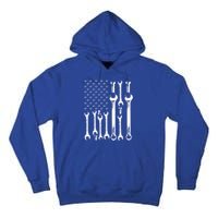 American Flag Mechanic Patriotic Funny Auto Wrench Funny Gift Tall Hoodie