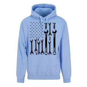 American Flag Mechanic Patriotic Funny Auto Wrench Funny Gift Unisex Surf Hoodie