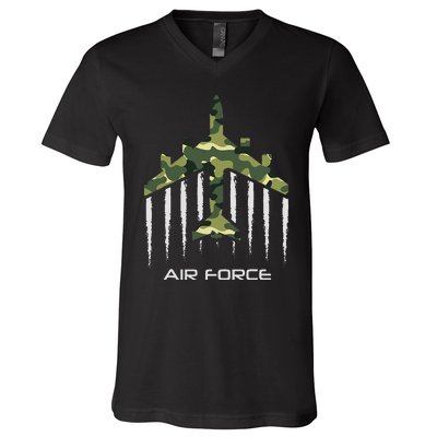 Air force Military pilot Fighter jet Camouflage American Pj V-Neck T-Shirt