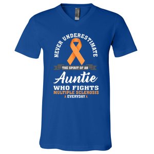 Auntie Fights Multiple Sclerosis Ms Warrior Cool Gift V-Neck T-Shirt