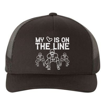 American Football My Heart Is On The Line Lineman Yupoong Adult 5-Panel Trucker Hat