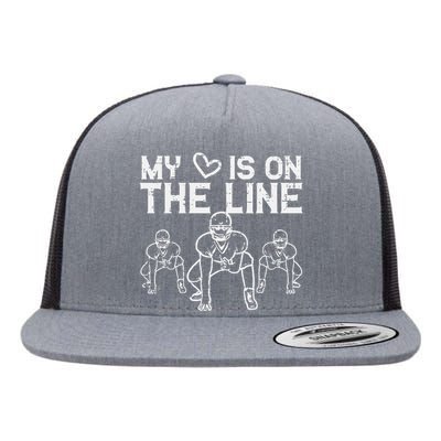 American Football My Heart Is On The Line Lineman Flat Bill Trucker Hat