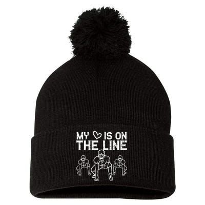 American Football My Heart Is On The Line Lineman Pom Pom 12in Knit Beanie