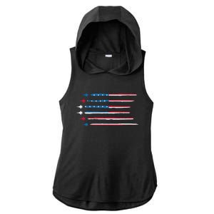 American Flag Military Jet Plane Aviation Ladies PosiCharge Tri-Blend Wicking Draft Hoodie Tank