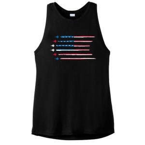 American Flag Military Jet Plane Aviation Ladies PosiCharge Tri-Blend Wicking Tank