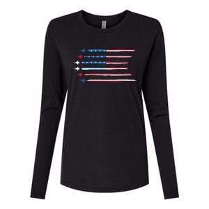 American Flag Military Jet Plane Aviation Womens Cotton Relaxed Long Sleeve T-Shirt