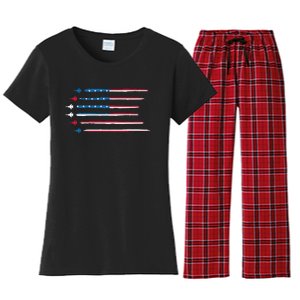 American Flag Military Jet Plane Aviation Women's Flannel Pajama Set