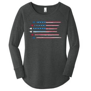 American Flag Military Jet Plane Aviation Women's Perfect Tri Tunic Long Sleeve Shirt