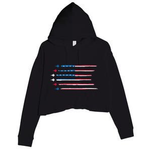 American Flag Military Jet Plane Aviation Crop Fleece Hoodie