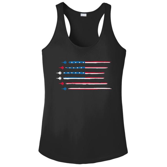 American Flag Military Jet Plane Aviation Ladies PosiCharge Competitor Racerback Tank