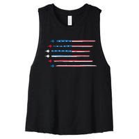 American Flag Military Jet Plane Aviation Women's Racerback Cropped Tank