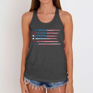 American Flag Military Jet Plane Aviation Women's Knotted Racerback Tank