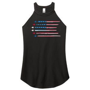 American Flag Military Jet Plane Aviation Women's Perfect Tri Rocker Tank