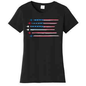 American Flag Military Jet Plane Aviation Women's T-Shirt