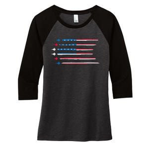 American Flag Military Jet Plane Aviation Women's Tri-Blend 3/4-Sleeve Raglan Shirt