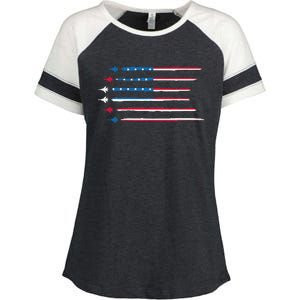 American Flag Military Jet Plane Aviation Enza Ladies Jersey Colorblock Tee