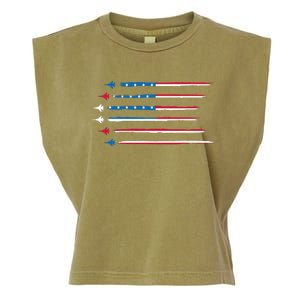 American Flag Military Jet Plane Aviation Garment-Dyed Women's Muscle Tee