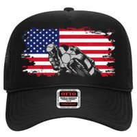 American Flag Motorcycle High Crown Mesh Back Trucker Hat