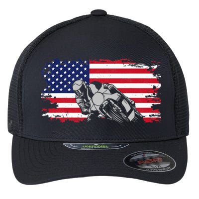 American Flag Motorcycle Flexfit Unipanel Trucker Cap