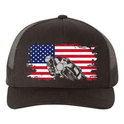 American Flag Motorcycle Yupoong Adult 5-Panel Trucker Hat