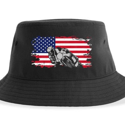 American Flag Motorcycle Sustainable Bucket Hat