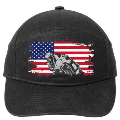 American Flag Motorcycle 7-Panel Snapback Hat