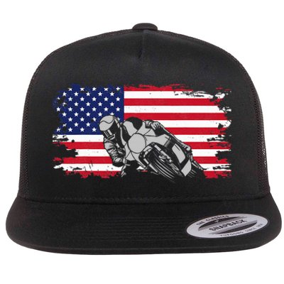 American Flag Motorcycle Flat Bill Trucker Hat