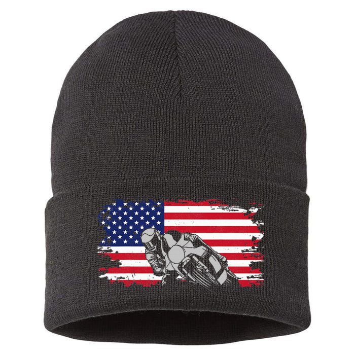 American Flag Motorcycle Sustainable Knit Beanie