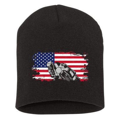 American Flag Motorcycle Short Acrylic Beanie