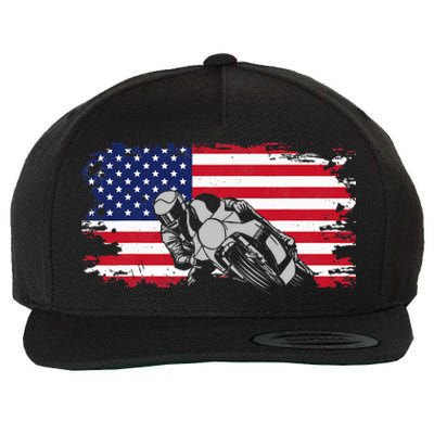 American Flag Motorcycle Wool Snapback Cap