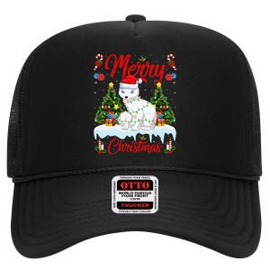 Arctic Fox Merry Christmas Tree Lighting Arctic Fox Xmas High Crown Mesh Back Trucker Hat