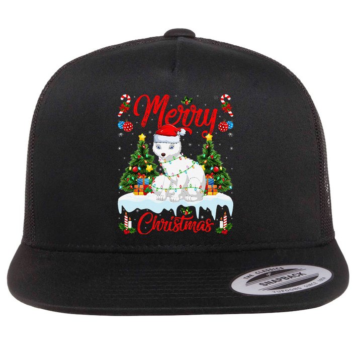 Arctic Fox Merry Christmas Tree Lighting Arctic Fox Xmas Flat Bill Trucker Hat