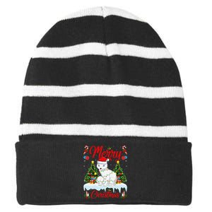 Arctic Fox Merry Christmas Tree Lighting Arctic Fox Xmas Striped Beanie with Solid Band