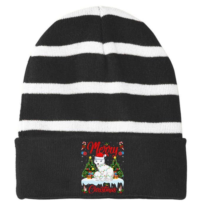 Arctic Fox Merry Christmas Tree Lighting Arctic Fox Xmas Striped Beanie with Solid Band