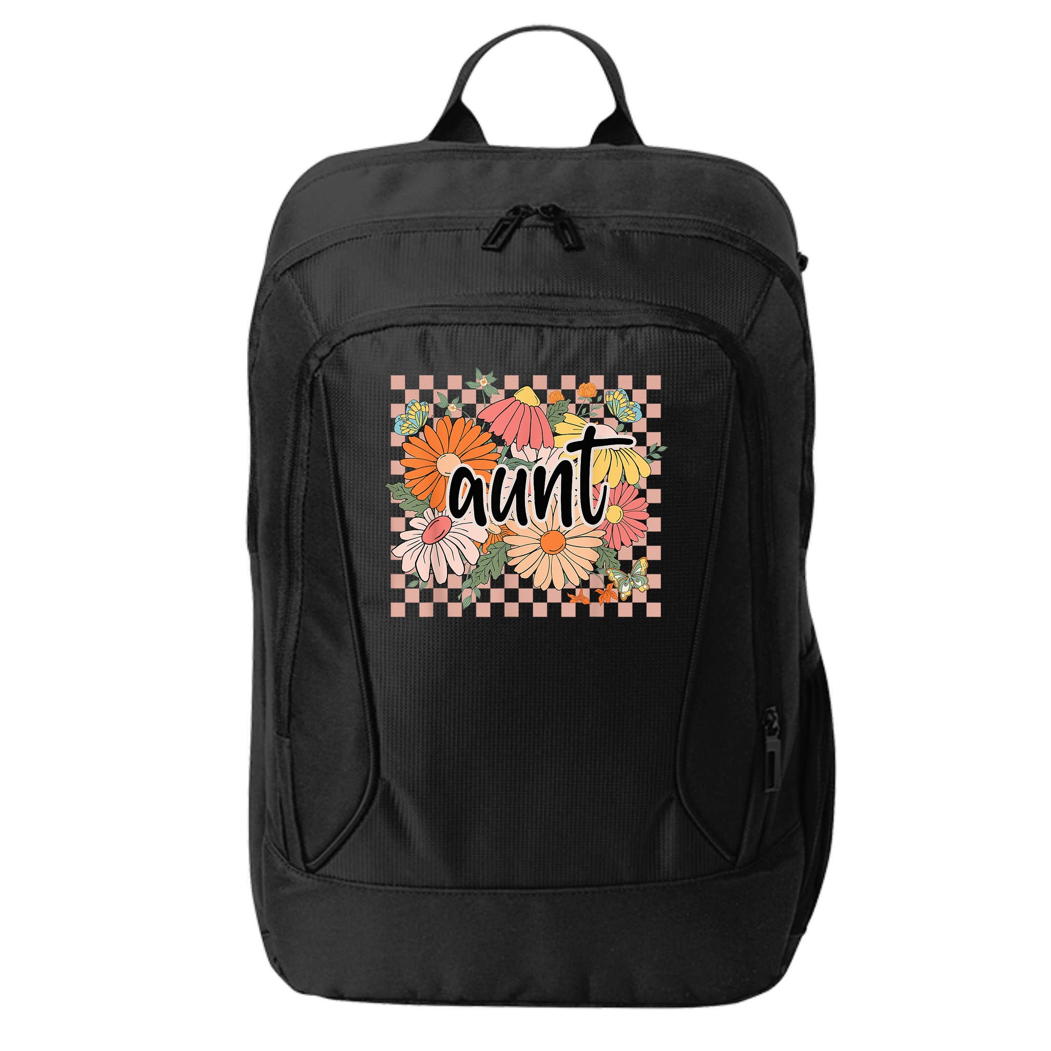 Aunt Floral Mother'S Day Wildflower Girl Checkered City Backpack