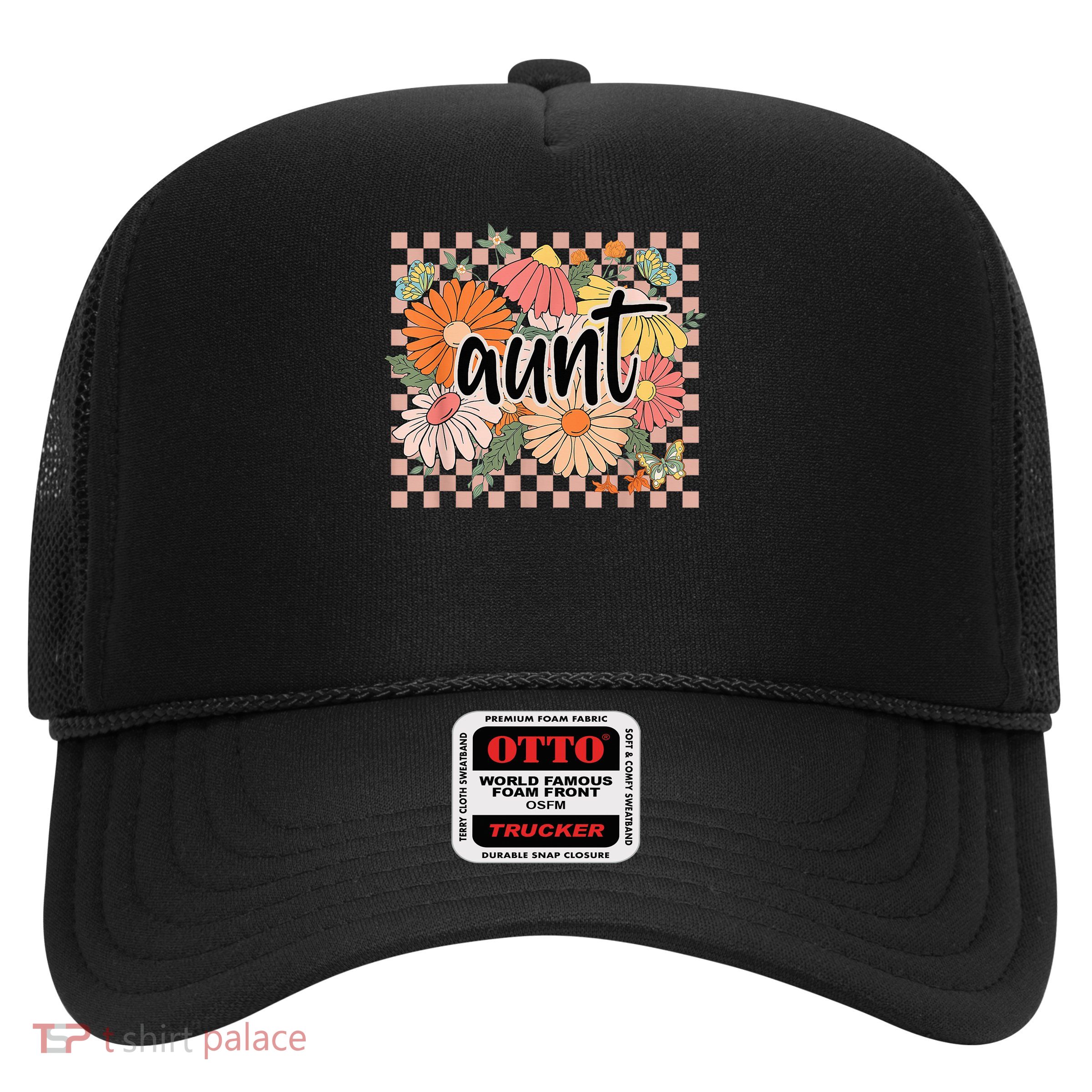 Aunt Floral Mother'S Day Wildflower Girl Checkered Trucker Hat