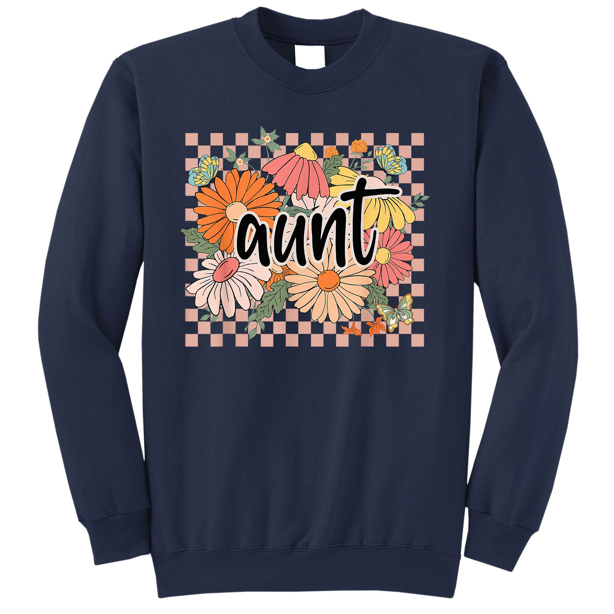 Aunt Floral Mother'S Day Wildflower Girl Checkered Sweatshirt