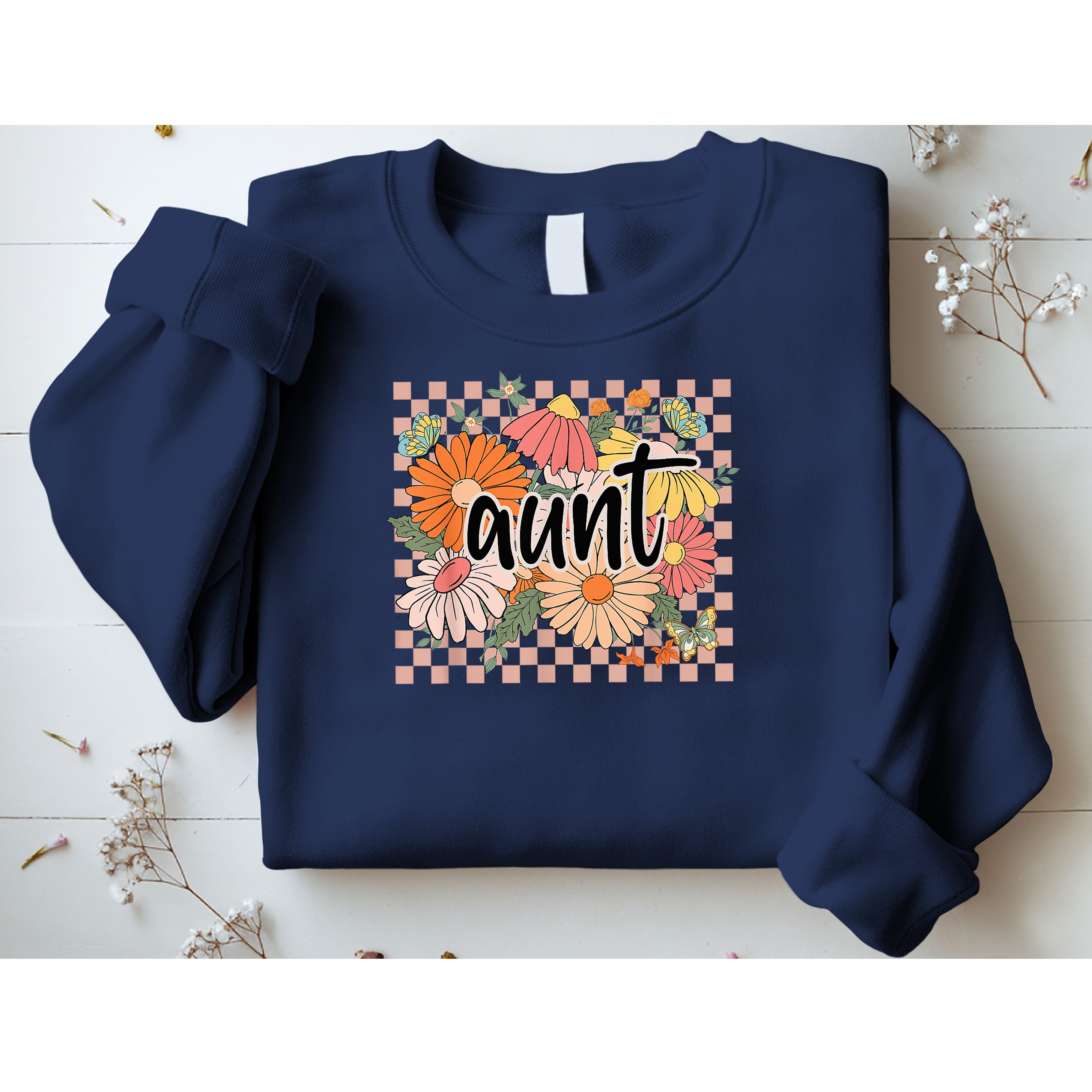 Aunt Floral Mother'S Day Wildflower Girl Checkered Sweatshirt