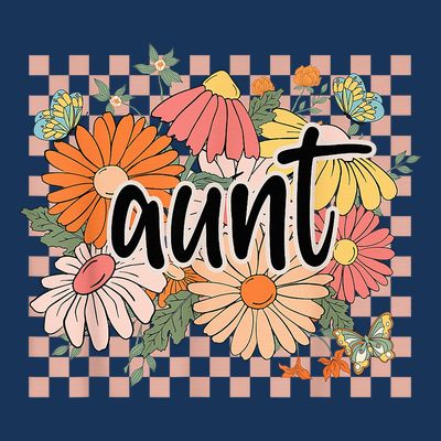 Aunt Floral Mother'S Day Wildflower Girl Checkered T-Shirt