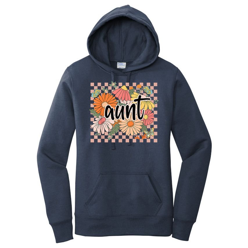 Aunt Floral Mother'S Day Wildflower Girl Checkered Women's Pullover Hoodie