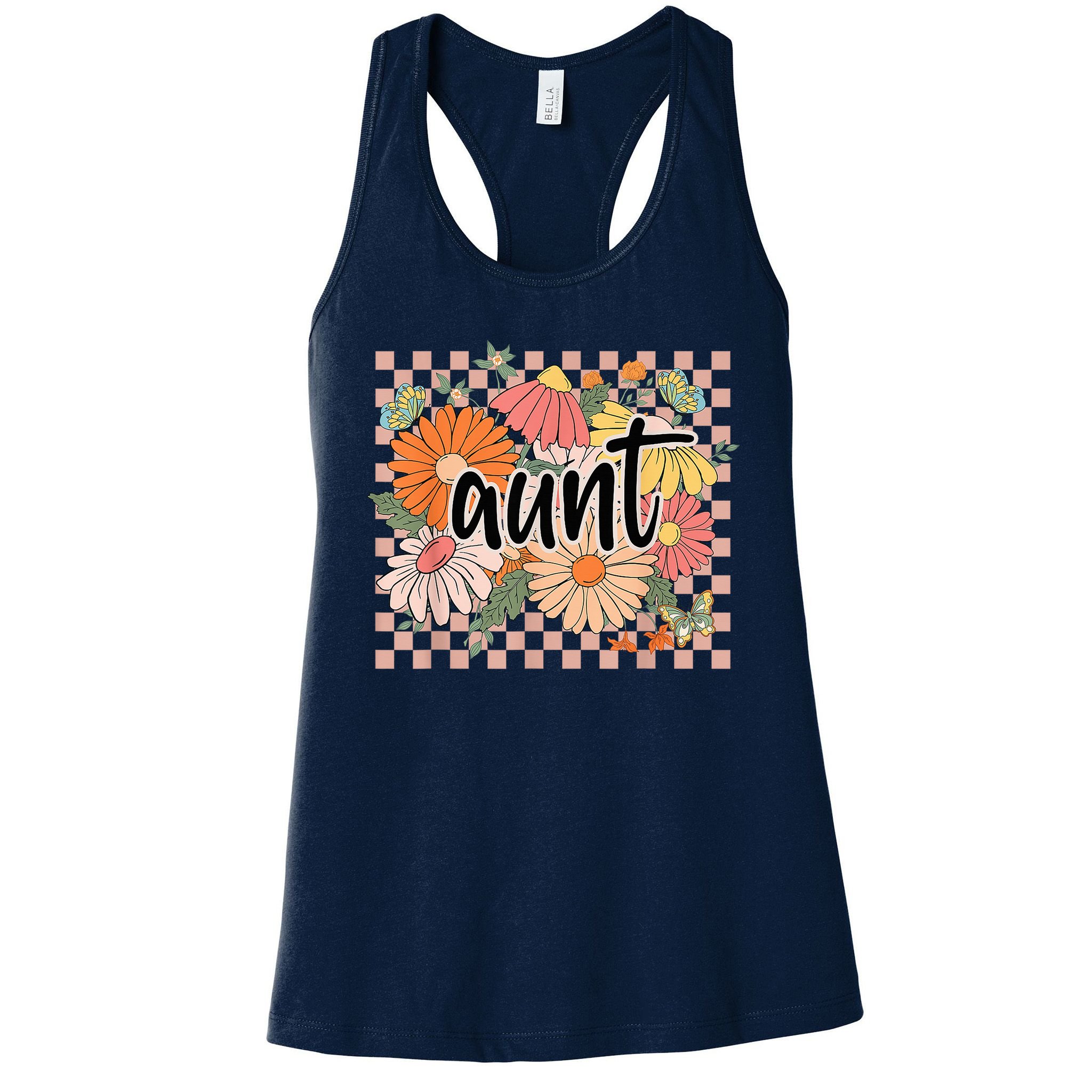Aunt Floral Mother'S Day Wildflower Girl Checkered Womens Tank Top