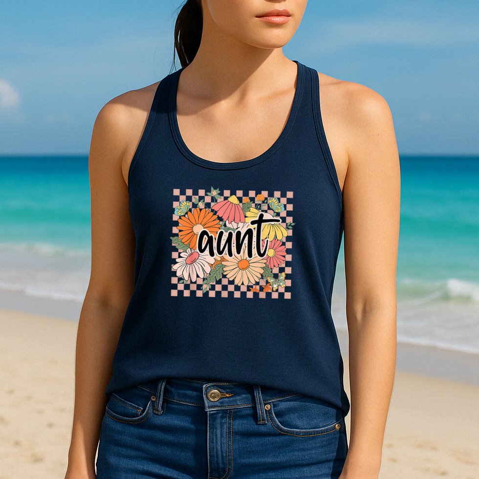 Aunt Floral Mother'S Day Wildflower Girl Checkered Womens Tank Top