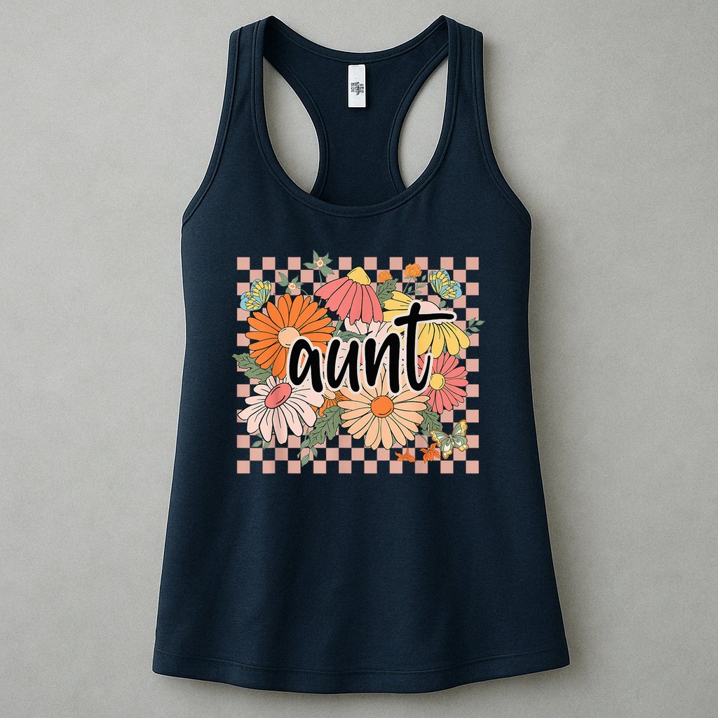 Aunt Floral Mother'S Day Wildflower Girl Checkered Womens Tank Top
