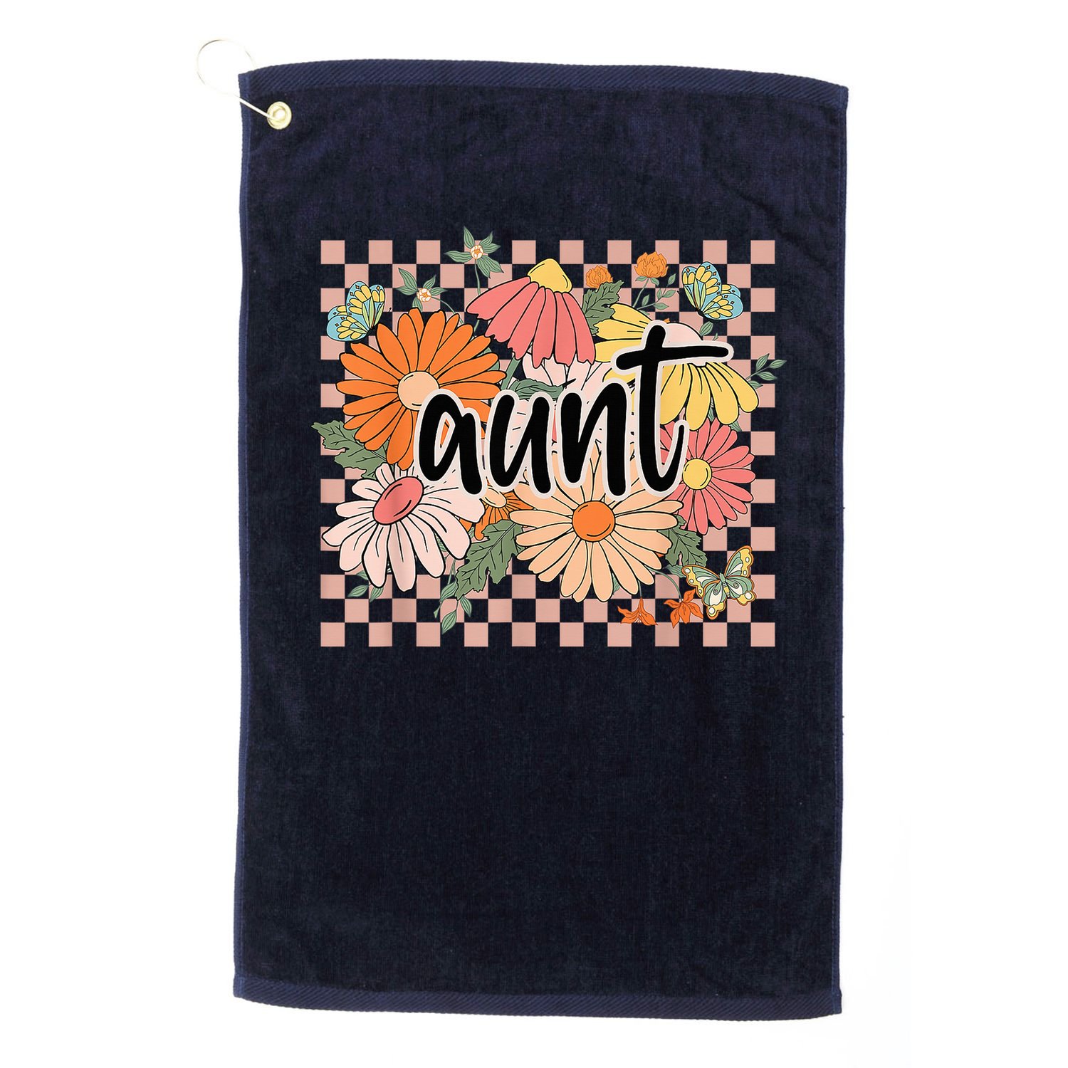 Aunt Floral Mother'S Day Wildflower Girl Checkered Golf Towel