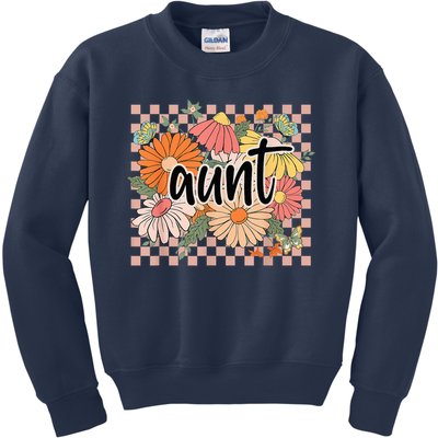 Aunt Floral Mother'S Day Wildflower Girl Checkered Kids Sweatshirt