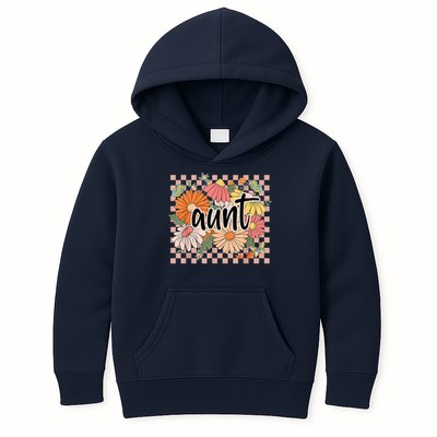 Aunt Floral Mother'S Day Wildflower Girl Checkered Kids Hoodie