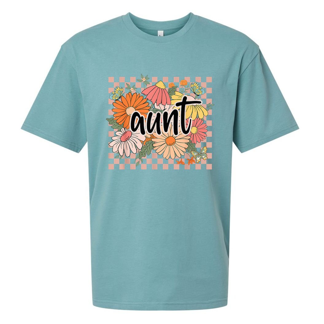 Aunt Floral Mother'S Day Wildflower Girl Checkered Sueded Cloud Jersey T-Shirt