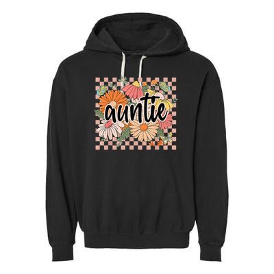 Auntie Floral Mother'S Day Wildflower Girl Checkered Garment-Dyed Fleece Hoodie