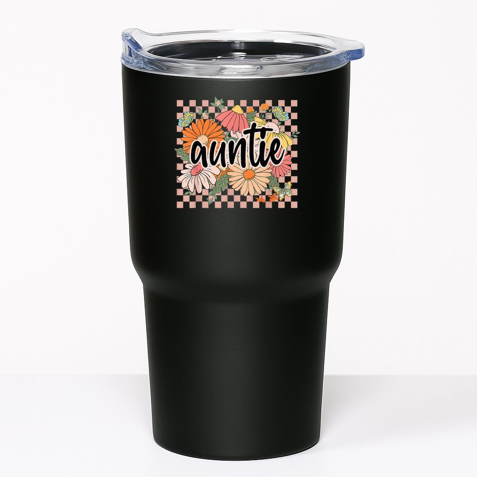 Auntie Floral Mother'S Day Wildflower Girl Checkered Tumbler